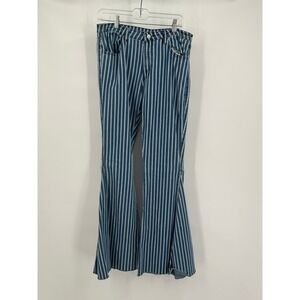 Saints & Hearts Women Boho Striped Flare Leg Jeans Sz  L Raw Hem Hippie Festival